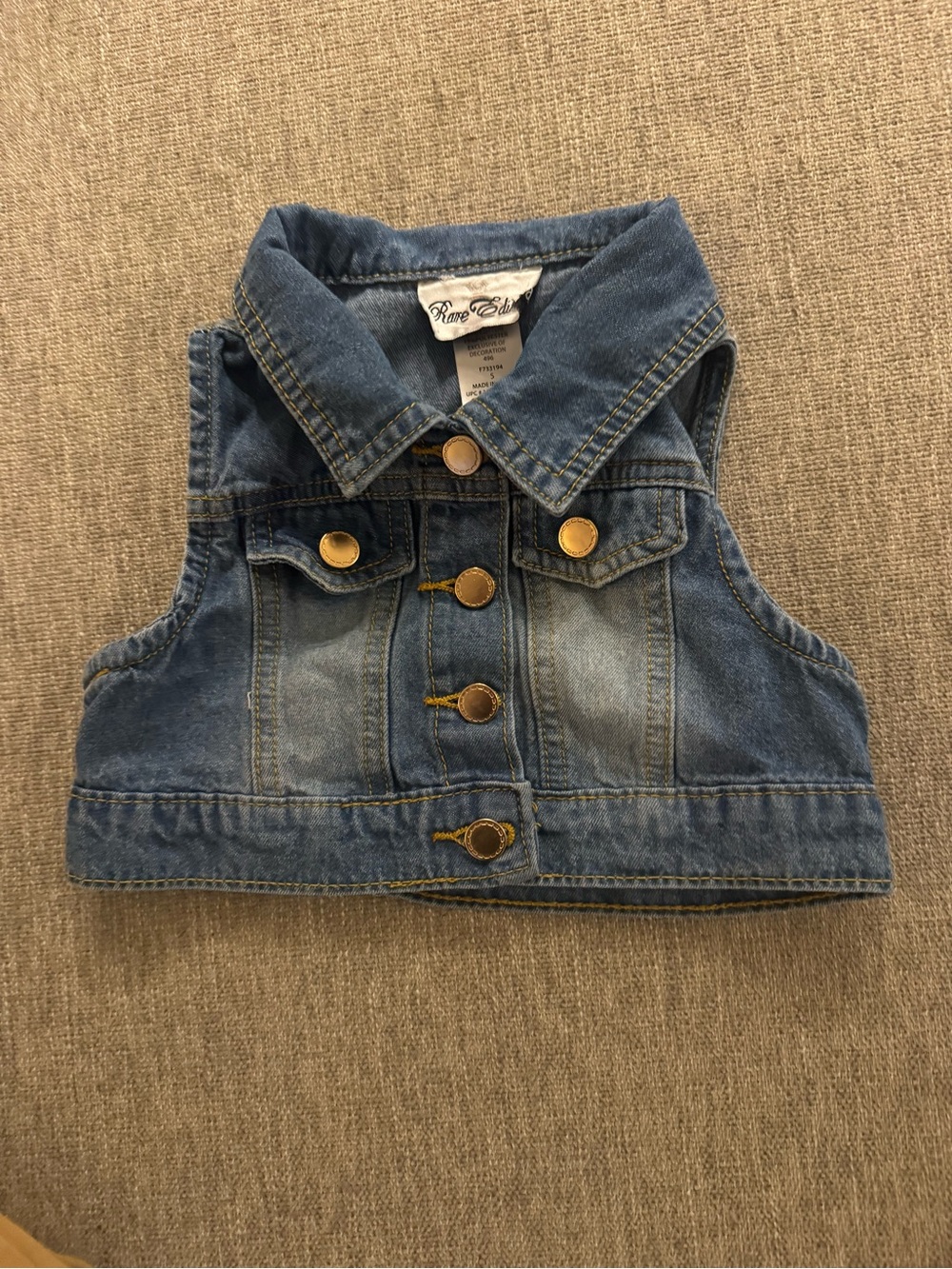Rare Editions Blue Denim Vest with Gold Stitching